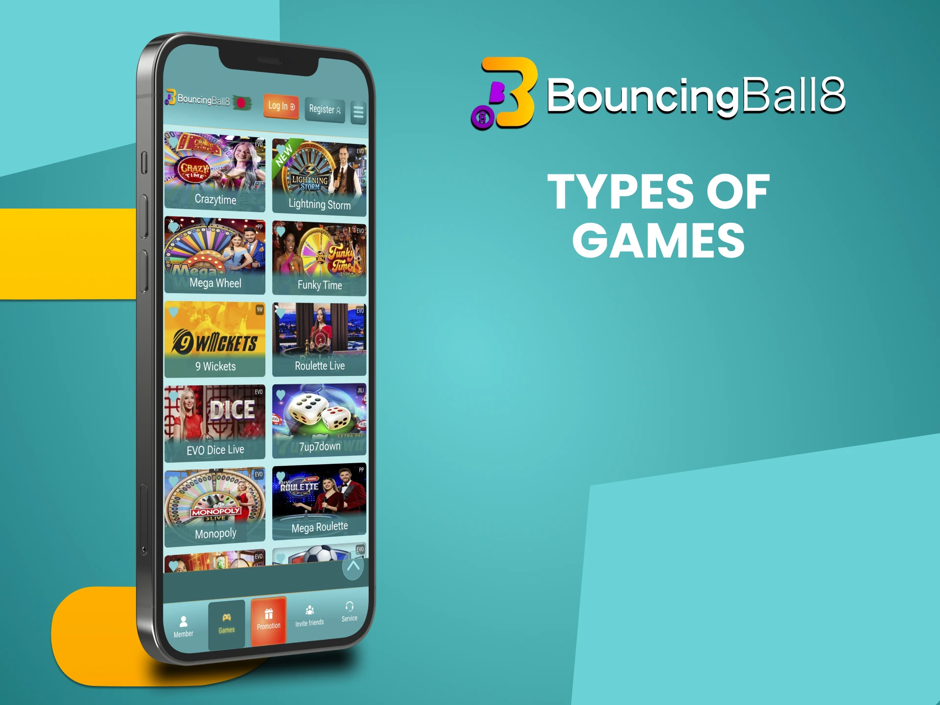 Play games in the Bouncingball8 app.