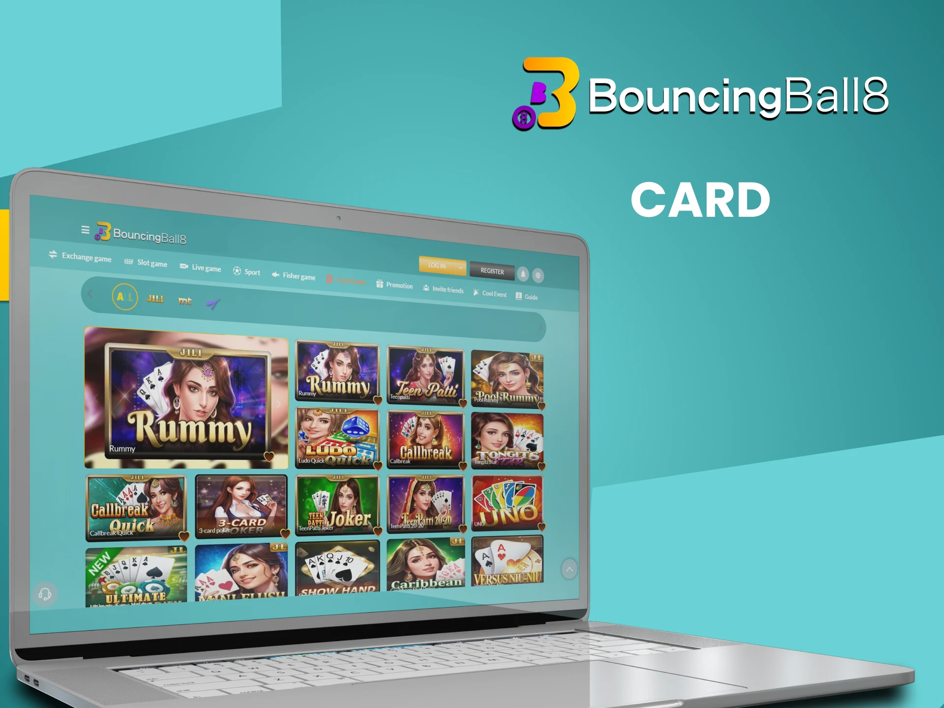 Play cards at Bouncingball8.