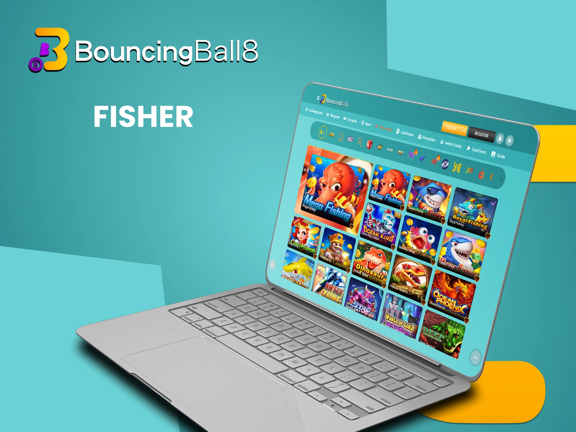 For games on Bouncingball8, choose fishing.