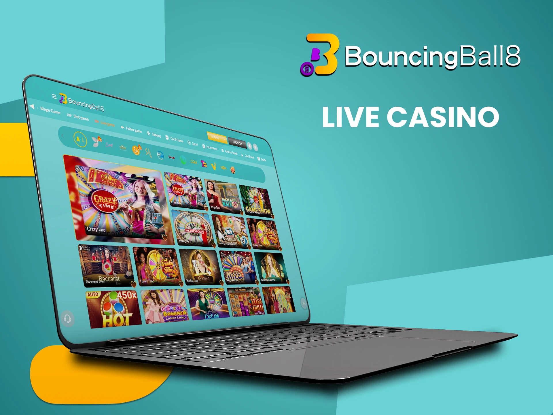 Visit the live casino section at Bouncingball8.