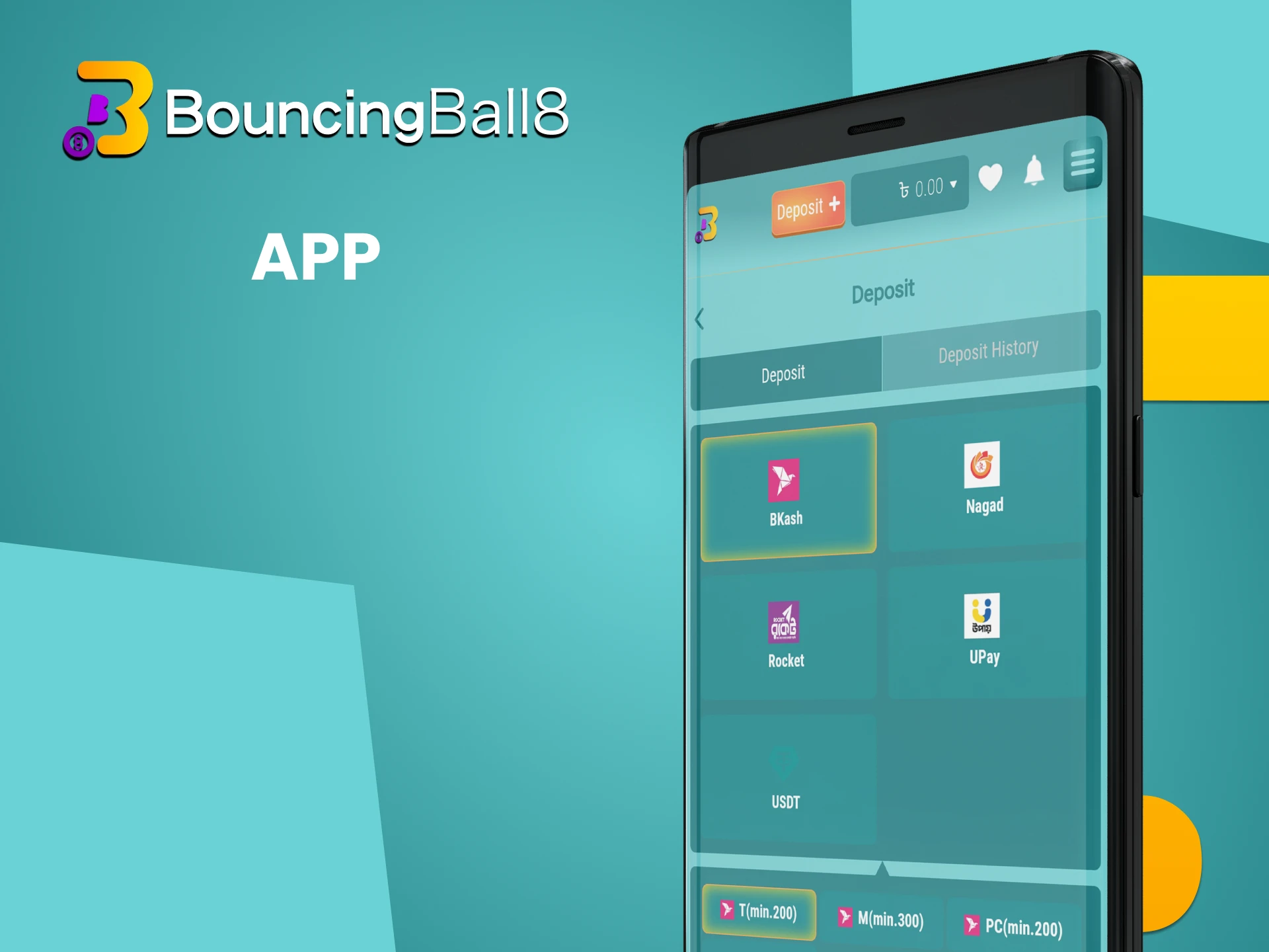 You can top up your deposit using the Bouncingball8 app.