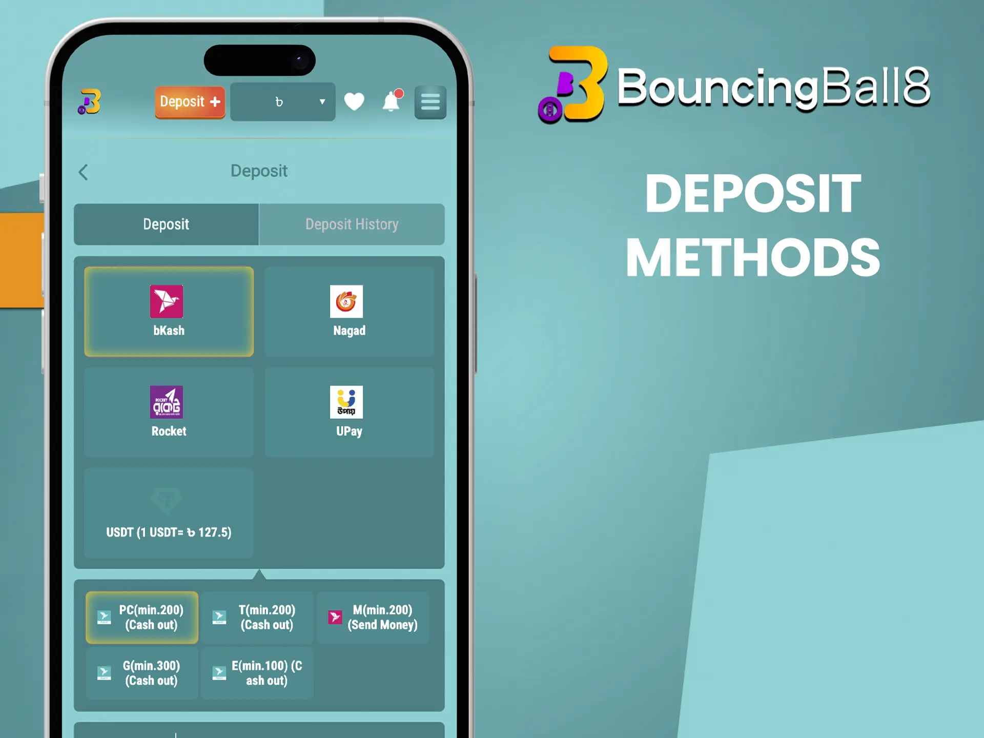 Popular BouncingBall8 casino quick deposit methods.