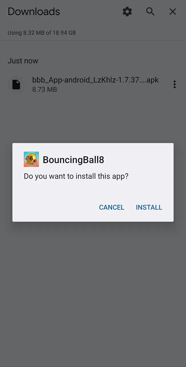 Wait for the full installation and after that launch the BouncingBall8 app.