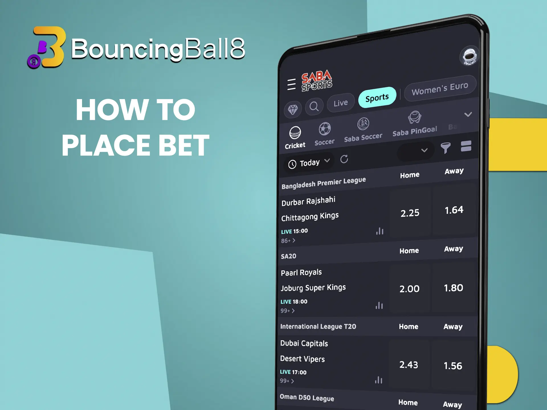 Choose a match involving your favourite team and make your prediction in the BouncingBall8 app.