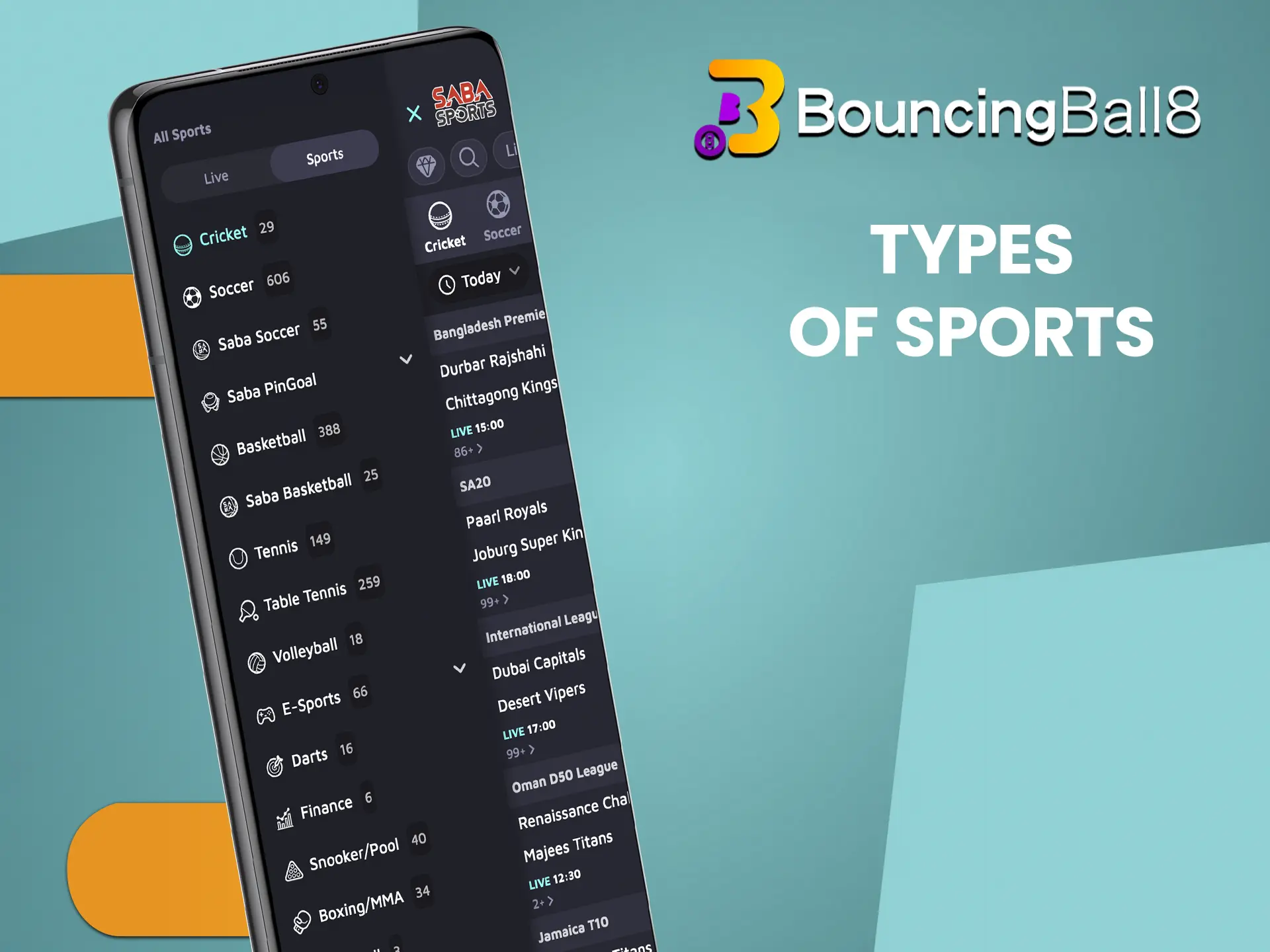 Find out about all the sports disciplines available for betting at BouncingBall8.