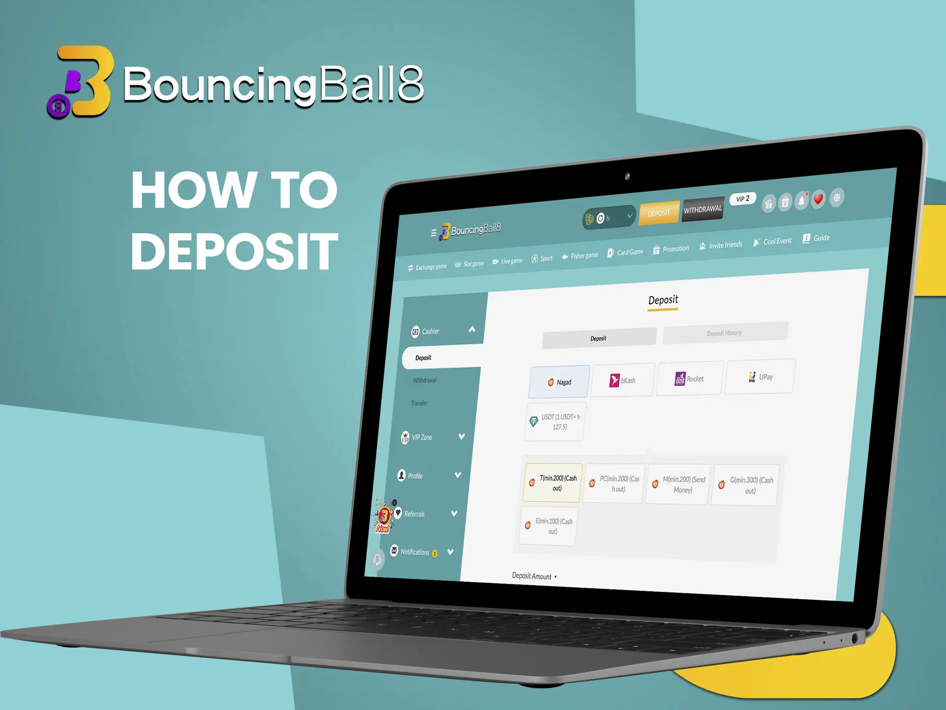 Learn how to deposit your funds into your BouncingBall8 casino account quickly and efficiently.